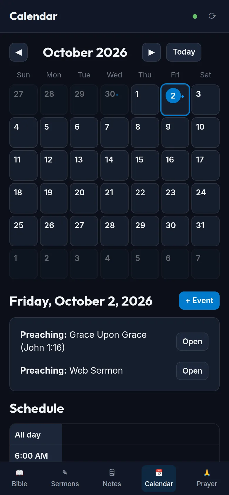 The calendar on a phone